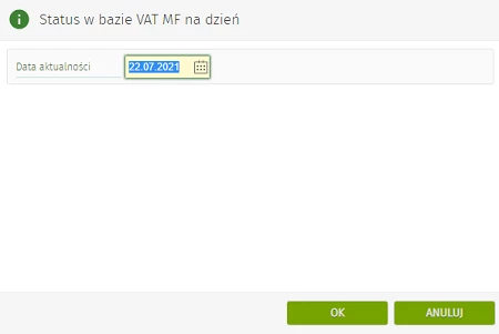 Status w bazie VAT MF na dzień